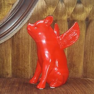 Red Pig with Wings Accent Piece